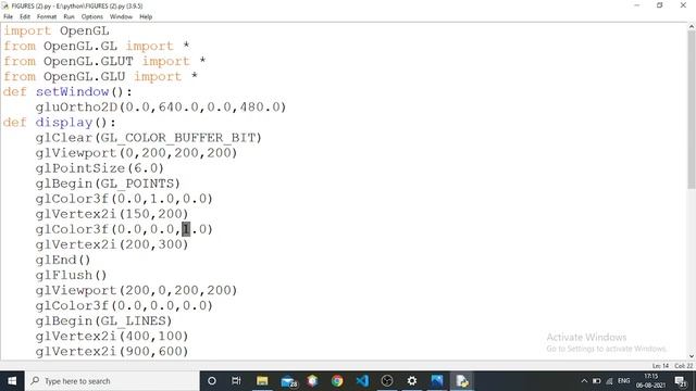OPENGL PROGRAM TO DISPLAY POINTLINE AND POLYGON IN PYTHON IDLE IN MALAYALAM