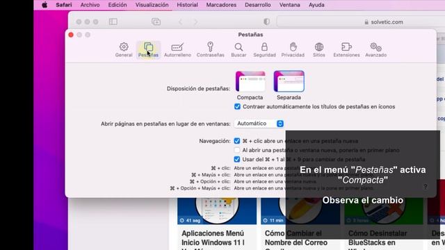 Cambiar a Pestañas Compactas en Safari Mac ✔️
