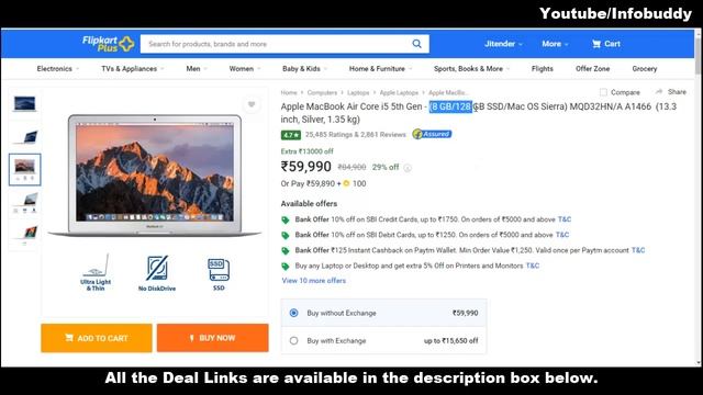 Apple Macbook Air Core i5 Lowest Price Flipkart Big Billion Days