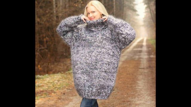Handmade white and black melange turtleneck mohair sweater by SuperTanya