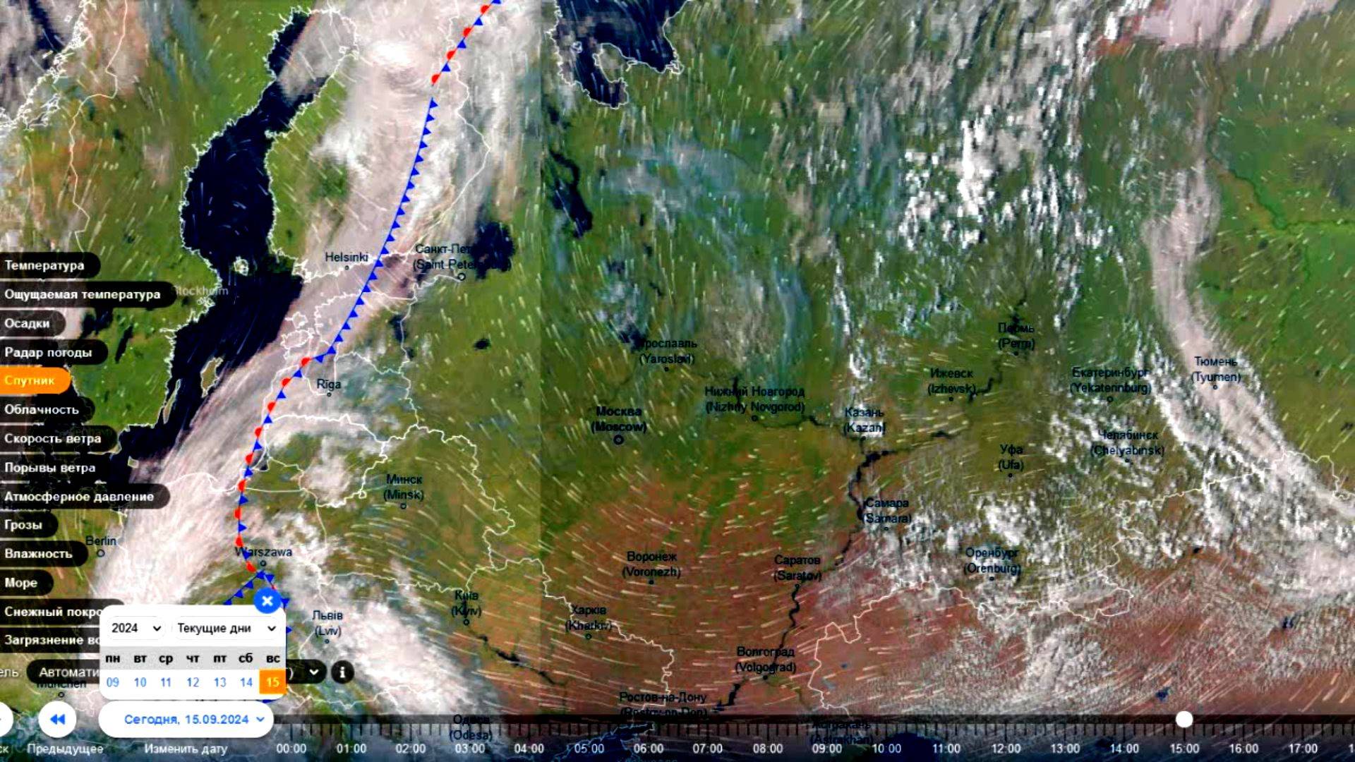 Блокирующий антициклон над ЕТР. Вид со спутника с 9 по 15 сентября 2024 года
