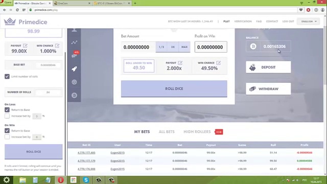 Primedice Стратегия игры на 1% выигрыша