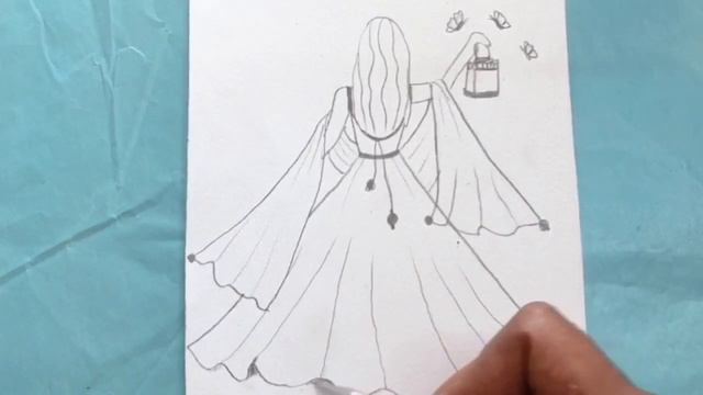 How to Draw a girl in beautiful dress || pencil sketch tutorial step by step || easy drawing
