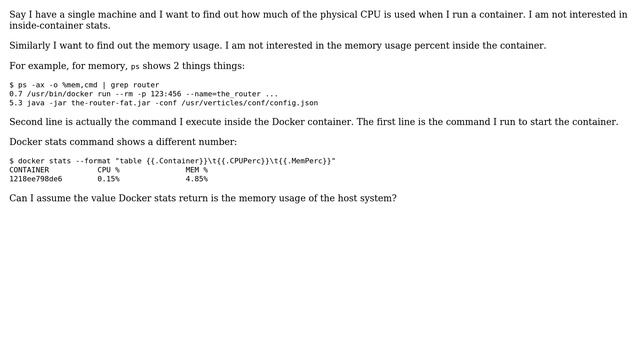 DevOps & SysAdmins: Find out CPU and memory usage percent of Docker container