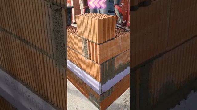 Кладка угла стены крупноформатным керамическим блоком