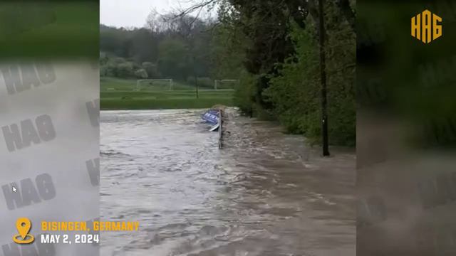Германия-BISINGEN- сильный-ливень Разрушенные дома и машины, наводнения в Бизингене