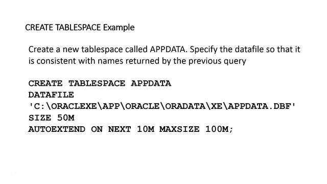 Creating a Tablespace