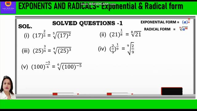 Exponents & Powers - Express in Exponential/Radical form- Solved Questions1- DAV Math- Class 8