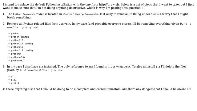 Apple: Correctly removing the default Python installation