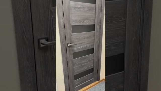 Межкомнатная дверь Кристалл-2, Дуб шале серебро, стекло Matelux Grey (Бафа)