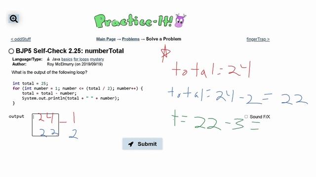 Java Practice It || 2.25 numberTotal || for loop