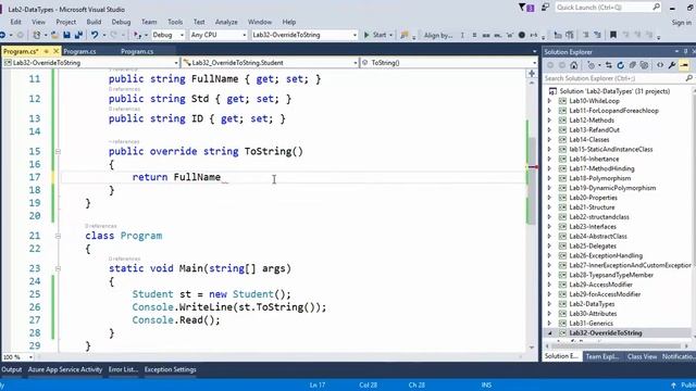 Lab32  OverRide ToString Method in C#