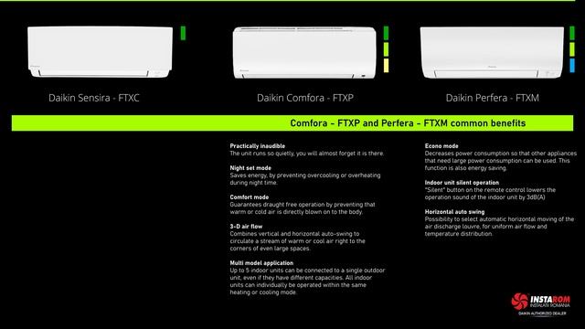 Daikin Sensira FTXC vs. Comfora FTXP vs. Perfera FTXM  Benefits and air filtration
