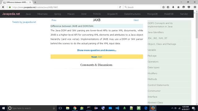 Difference between JAXB and DOMSAX.
 javapedia.net