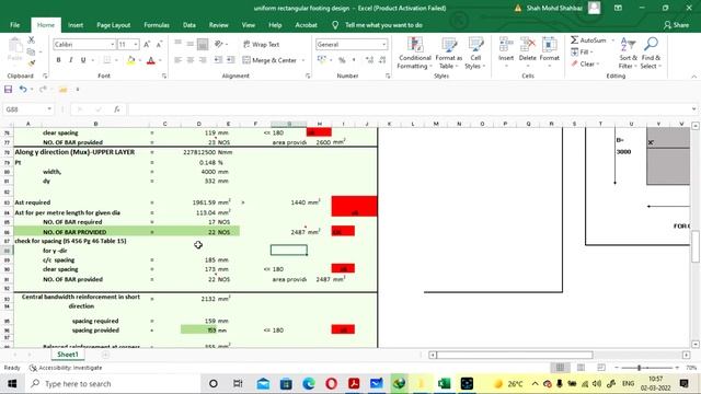 Design of footing using Excel Sheet-2 #Uniform Rectangular footing #IS456:2000 #2021 #ENGLISH