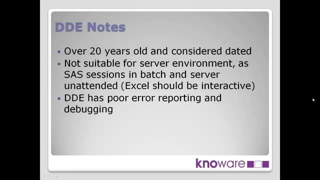 Hooking Up SAS and Excel - Part 11 - DDE - by Colin Harris - Knoware