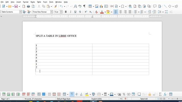 How to Split a Table in Libreoffice