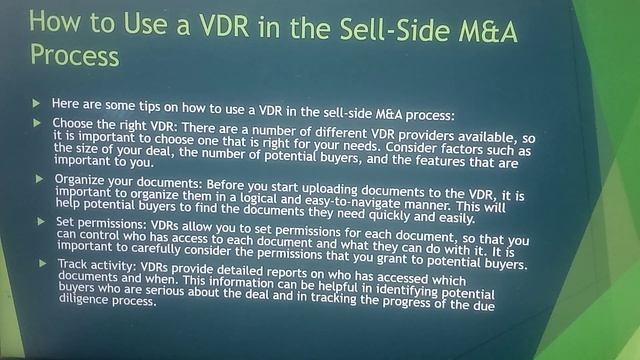 Sell-side M&A Process with Virtual Data Room