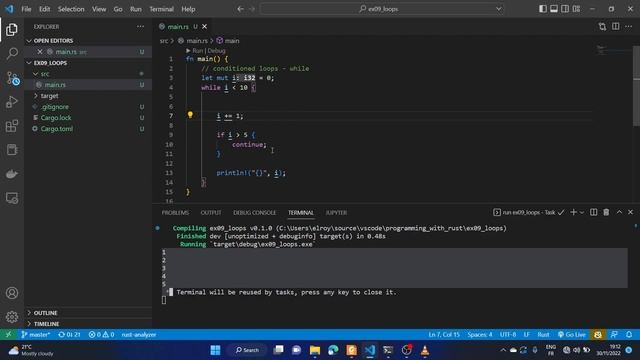 Programming with Rust - 12 Loops (While, Loop, For)