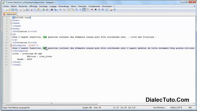 8. Cours Html5 : quote, blockquote, cite, pre
