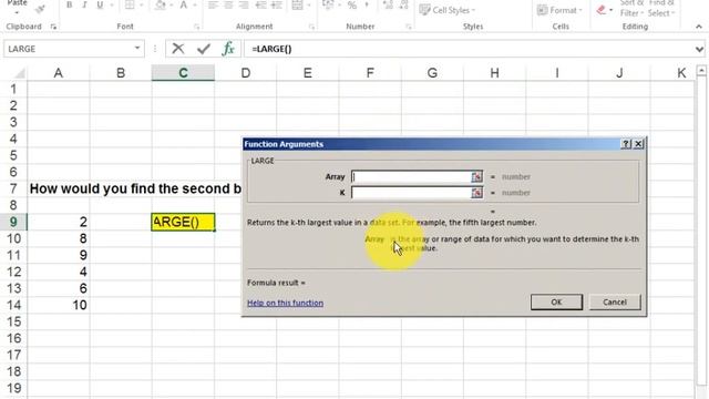 Function Wizard- Find the second highest number in Excel