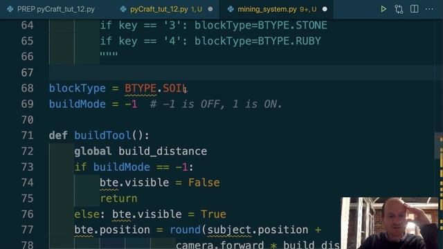 Minecraft in python (Ursina): tidying up some code to prepare for advanced mining - part 12