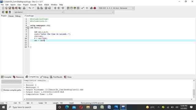 Converts time into hh mm ss format using c  pro coder in c