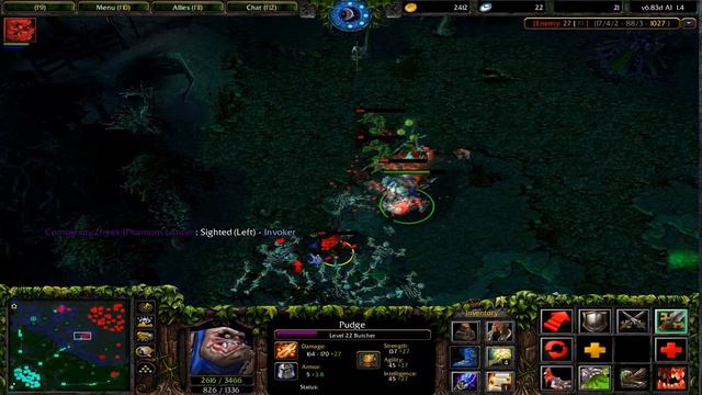 Pudge's Epic Hook || Warcraft 6.83 Ai Gameplay