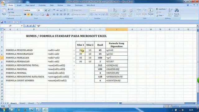 TUTORIAL FORMULA STANDART PADA MS EXCEL 2007
