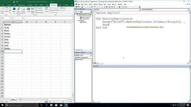 Excel VBA Programming - Arrays | 7 - The Range Remove Duplicates Method