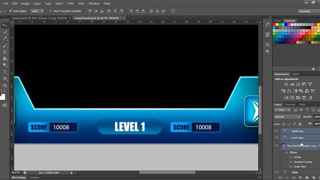 Game UI Design in Photoshop Tutorial with narration - Designing score, level, coin elements - Part
