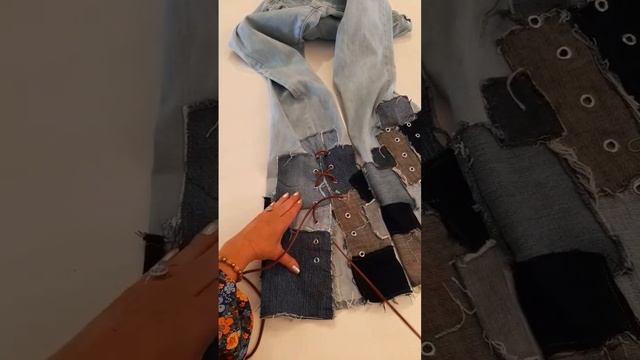 #jeansflip #upcycledclothes #jeans #patchwork #grommets