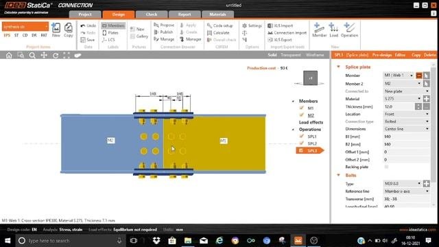 IDEA StatiCa: tutorial-4: Beam - beam bolted splice connection