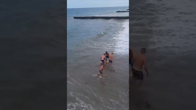 На пляже в Алуште, Крым произошла драка отдыхающих со спасателем.