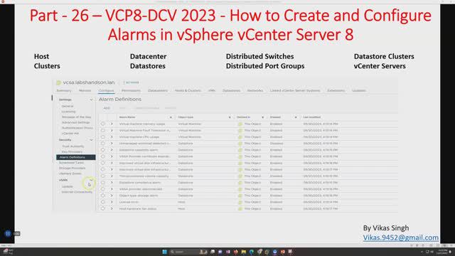VCP8-DCV 2023 | Part-26 | How to Create and Configure Alarms in vSphere vCenter Server 8