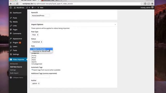 Adding sources to Video Importer for WordPress