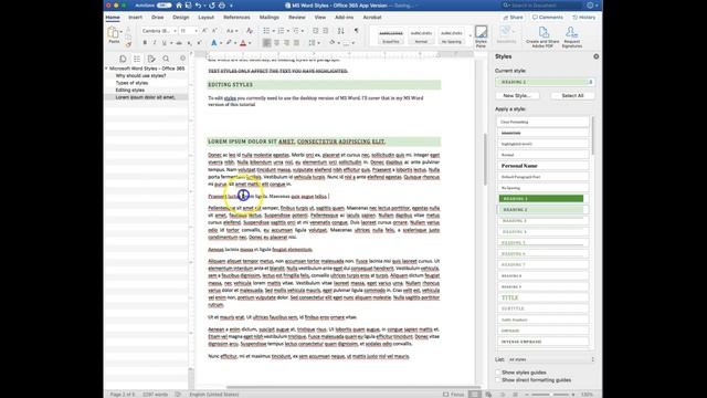 Applying, Editing, and Adding styles in MS Word 365 on Mac