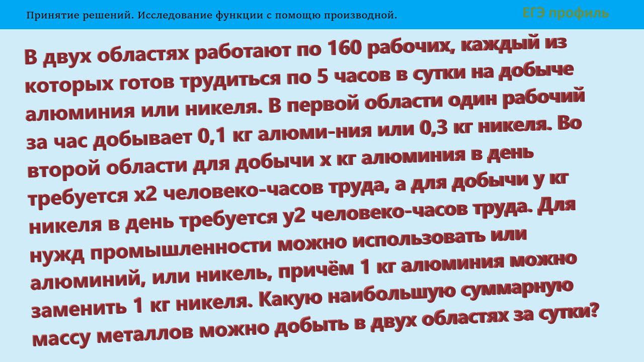 ЕГЭ профиль №17 | Исследование функции с помощью производной. Al = Ni