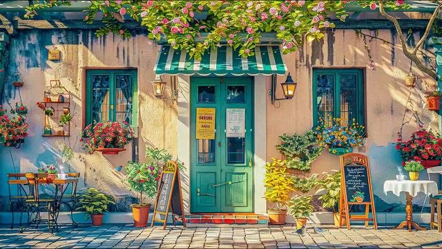 Morning Jazz Elegance in a Charming Garden Café  Smooth Jazz Background Music for Positive New Day