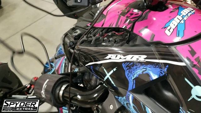 SPYDER EXTRAS Can-Am Ryker cell phone docking station with JBL Bluetooth sound system installation