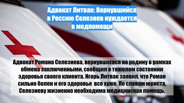 Адвокат Литвак: Вернувшийся в Россию Селезнев нуждается в медпомощи