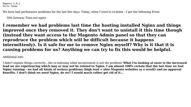 Magento: Serious perfomance problems after hosting company installed Nginx! Can I unistall it?