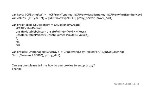iOS : How to setup proxy in Swift?