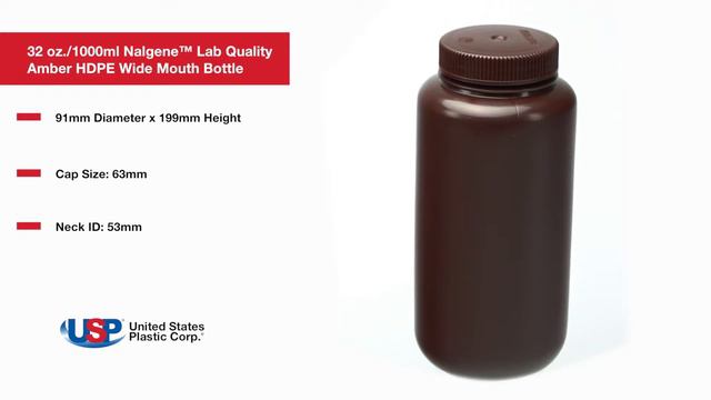 32 oz./1000ml Nalgene™ Lab Quality Amber HDPE Wide Mouth Bottle | U.S. PLASTIC CORPORATION®