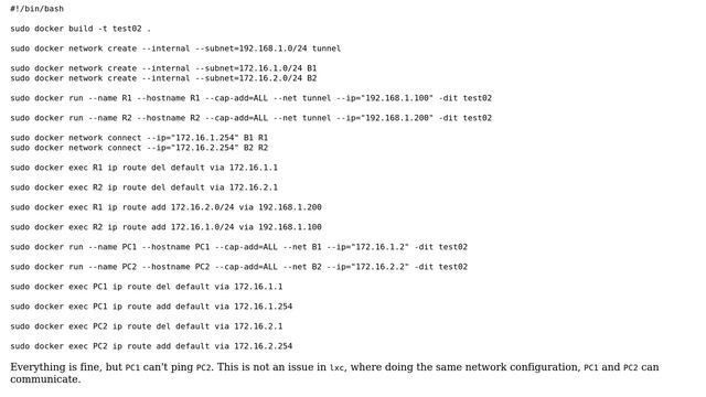 Docker: subnet clients can't ping other subnet
