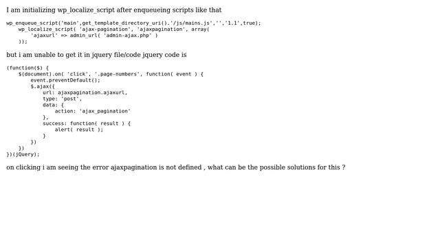 Wordpress: issue in wp_localize_script