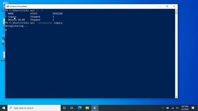 Remove/Unregister Distribution from Windows Subsystem for Linux