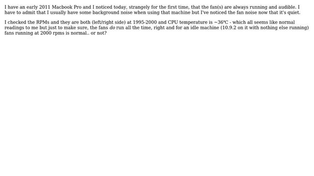 Apple: Normal Fan Speed for an early 2011 MacBook Pro