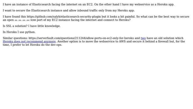 Elasticsearch on EC2, webserver on Heroku // EC2 ports only accessible from Heroku