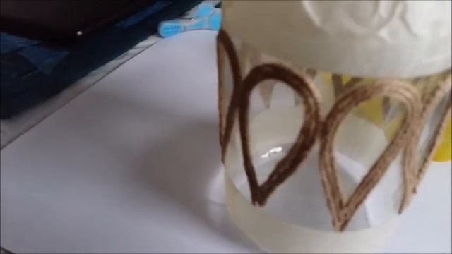 Подсвечник из стеклянной  банки и джута.